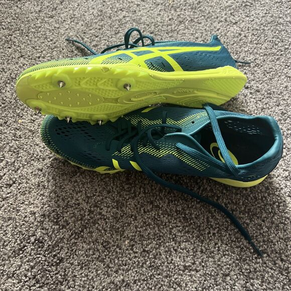 Size 8.5 - ASICS Gun Lap 2 Velvet Pine Safety Yellow Track Shoes - Picture 2 of 5